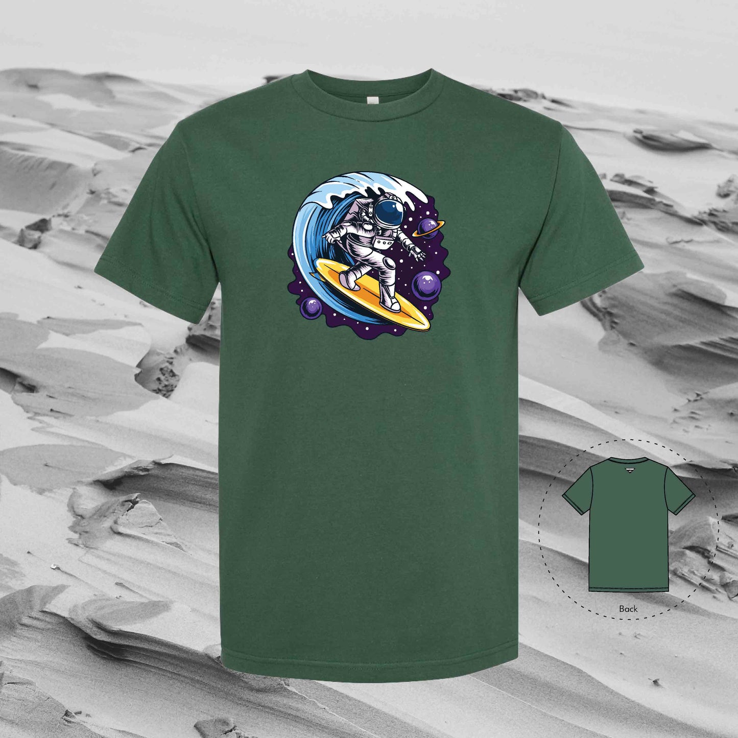 SURF SPACE with Strolling Astronaut T-Shirt (Forest Green)