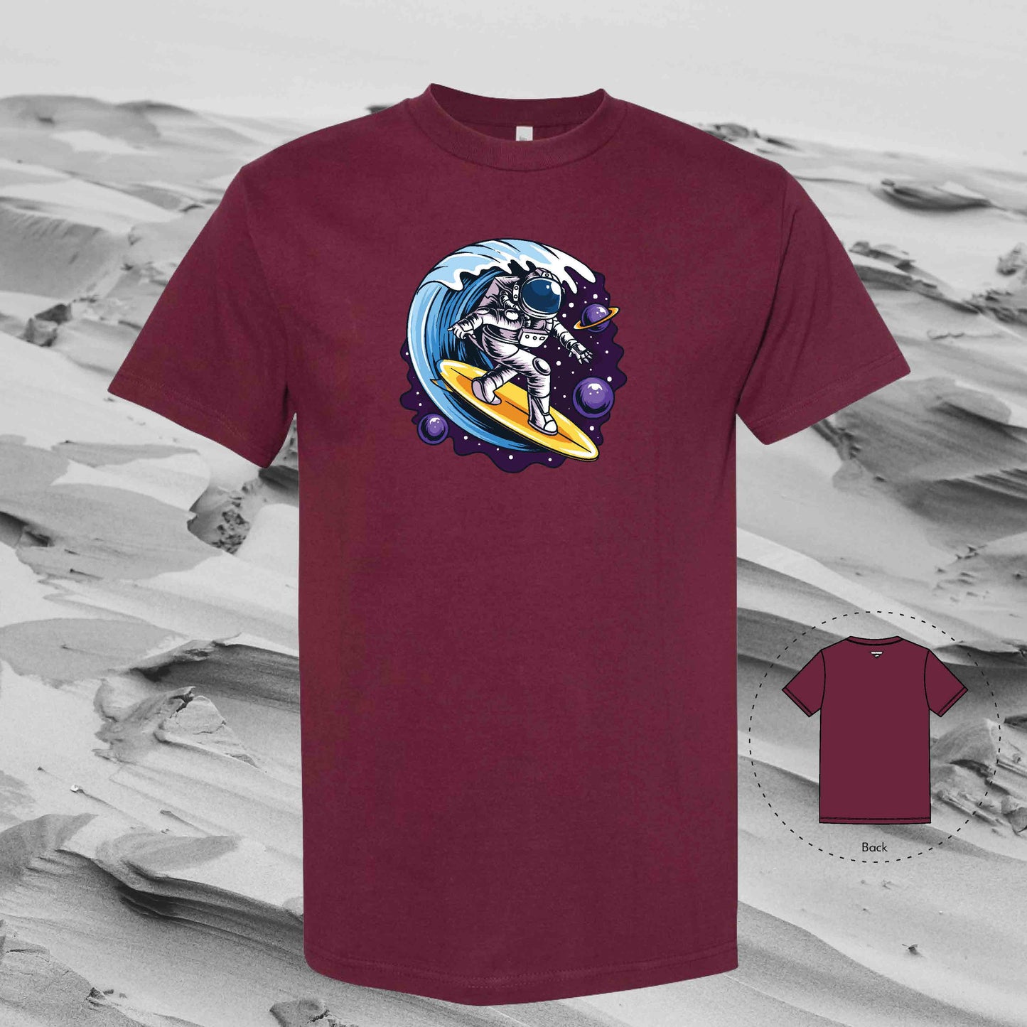 SURF SPACE with Strolling Astronaut T-Shirt (Burgundy)