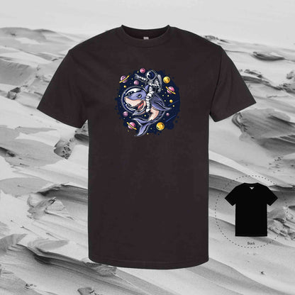 RIDE WITH SHARK Strolling Astronaut T-Shirt (Black)