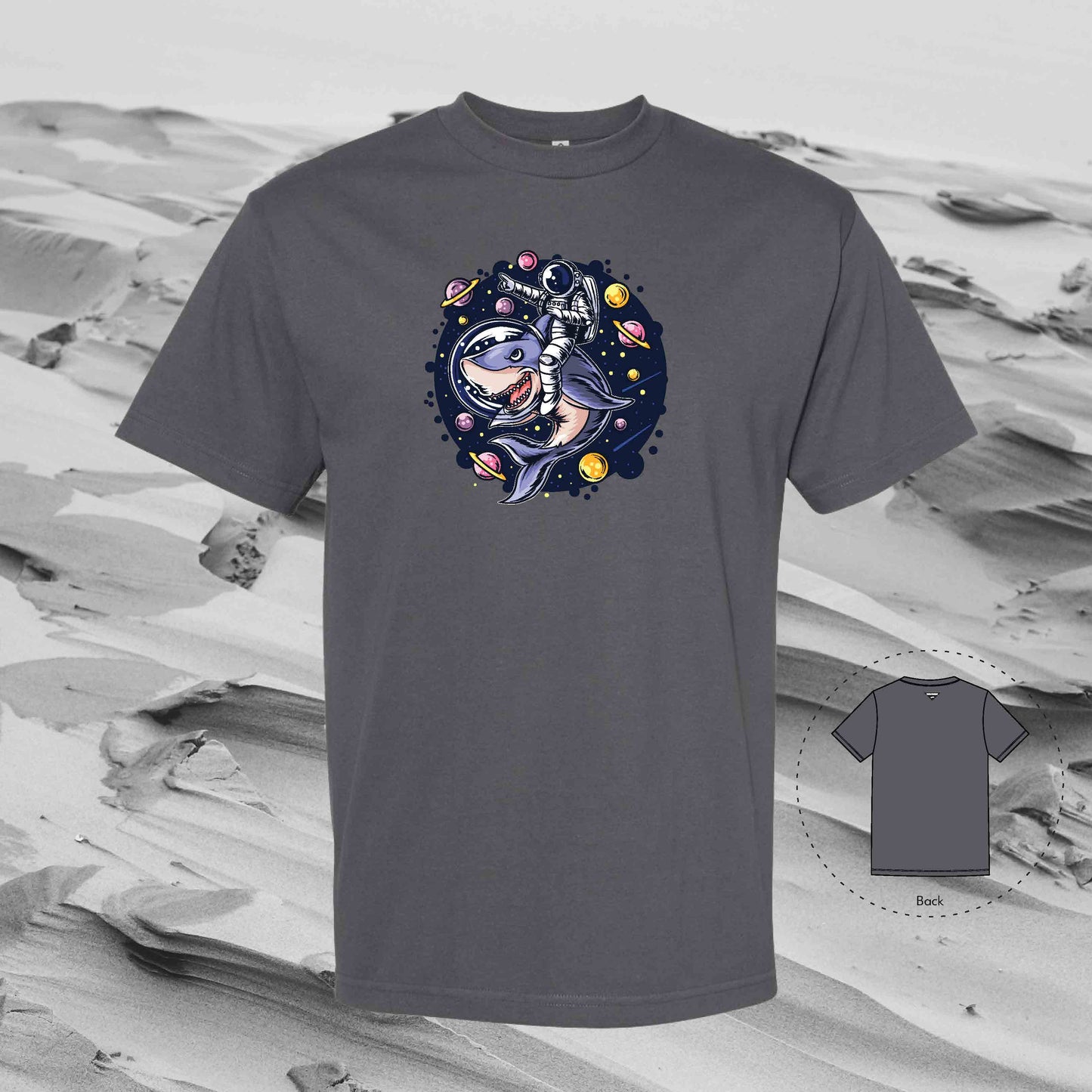 RIDE WITH SHARK Strolling Astronaut T-Shirt (Charcoal)