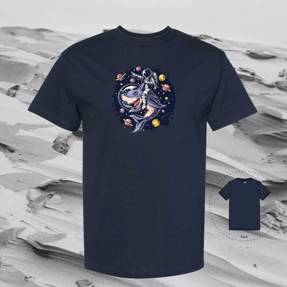 RIDE WITH SHARK Strolling Astronaut T-Shirt (True Navy)