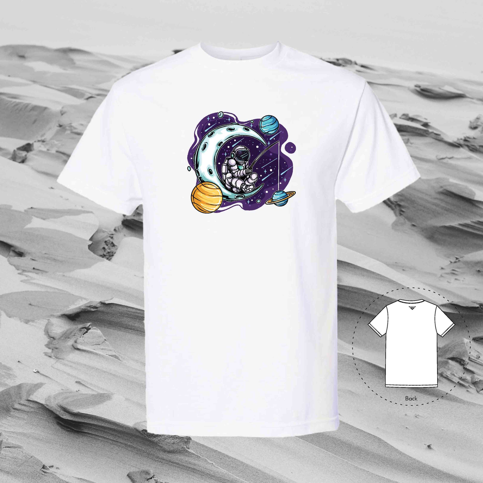 FISHING PLANETS with Strolling Astronaut T-Shirt (White)