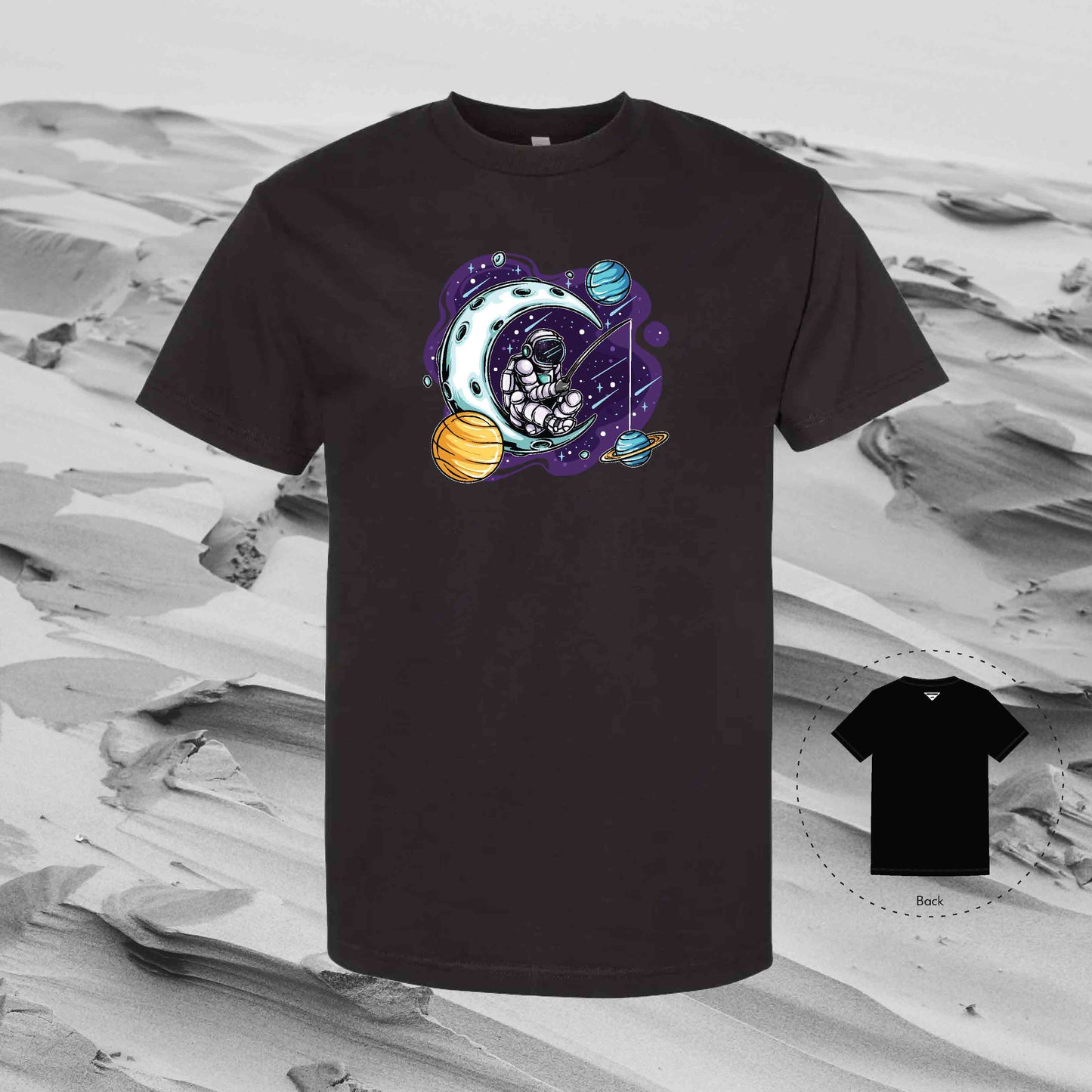 FISHING PLANETS with Strolling Astronaut T-Shirt (Black)