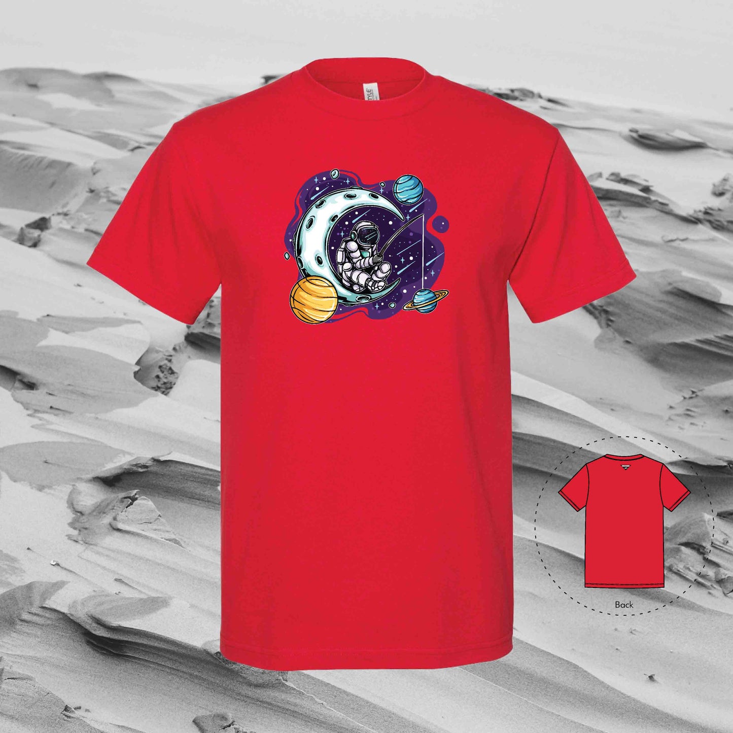 FISHING PLANETS with Strolling Astronaut T-Shirt (Red)