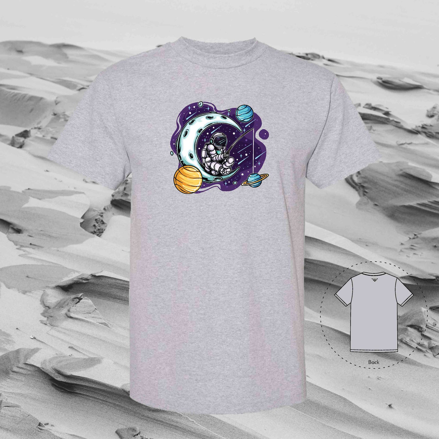 FISHING PLANETS with Strolling Astronaut T-Shirt (Grey)