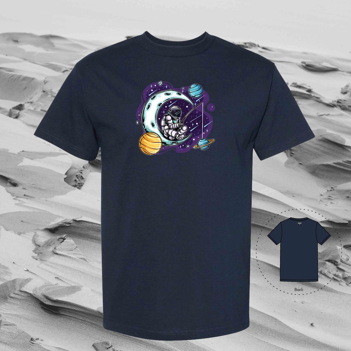 FISHING PLANETS with Strolling Astronaut T-Shirt (True Navy)