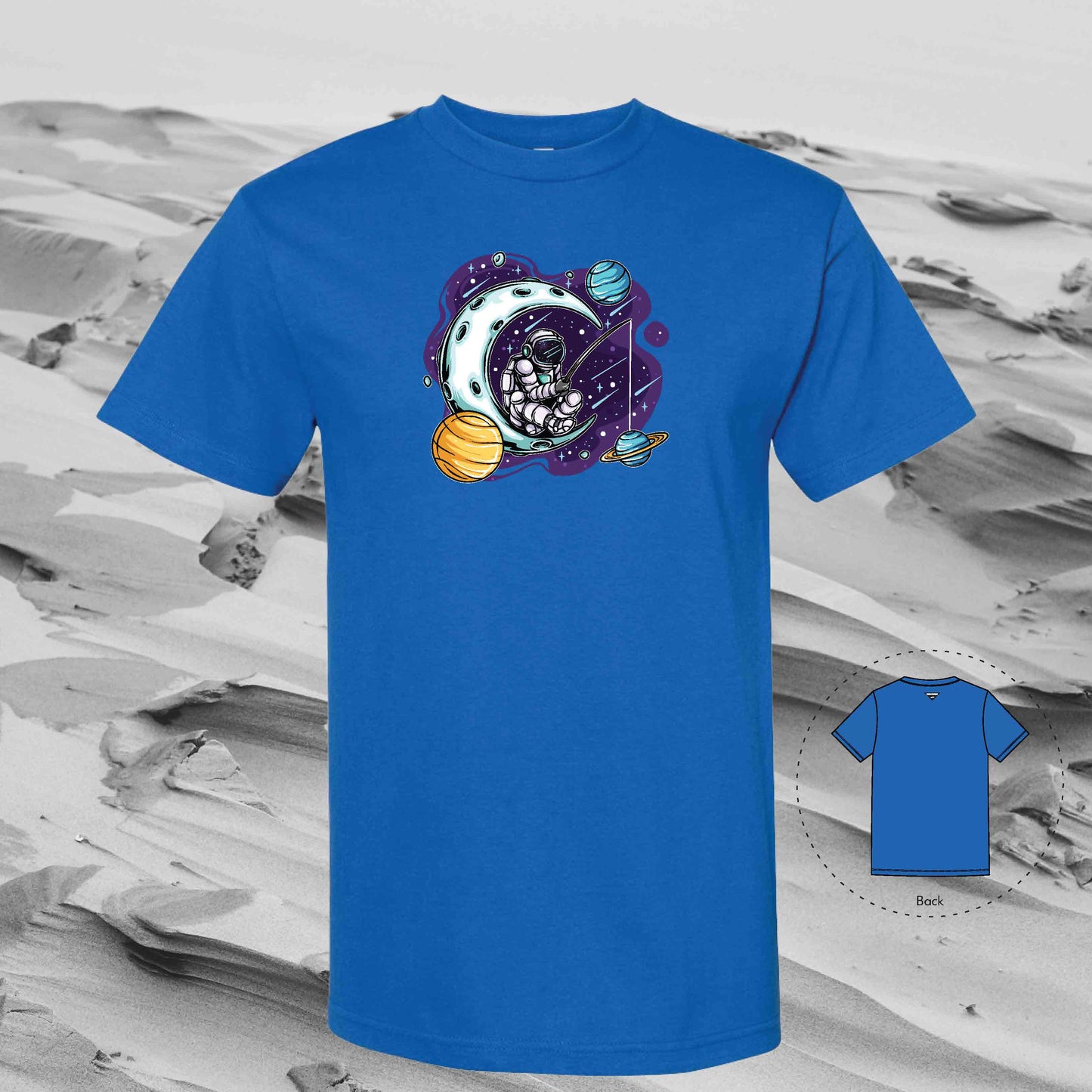 FISHING PLANETS with Strolling Astronaut T-Shirt (Blue)