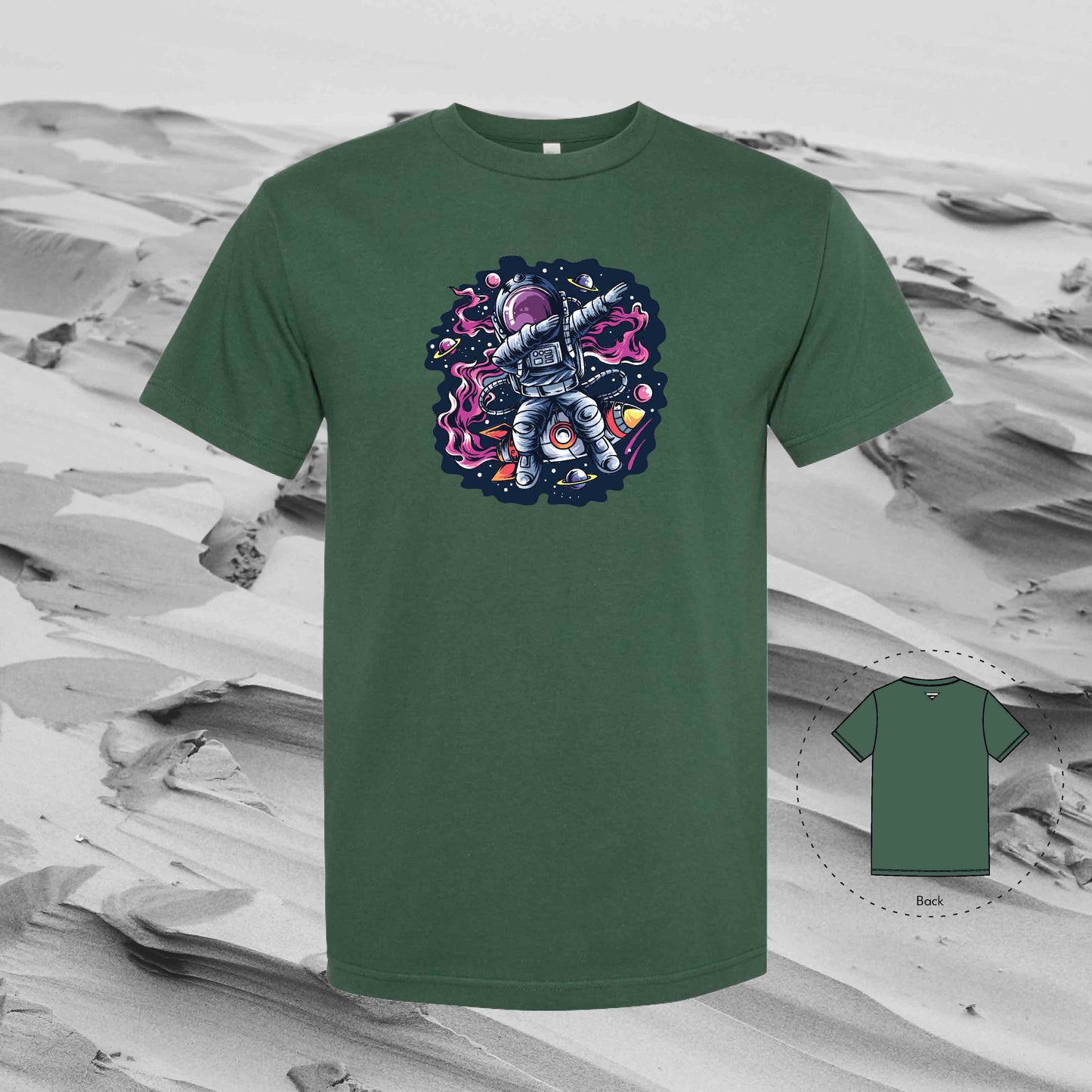 DUBBIN' with Strolling Astronaut T-Shirt (Forest Green)