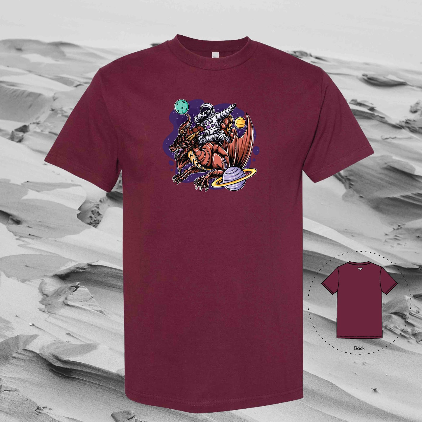 DUB WITH DRAGON Strolling Astronaut T-Shirt (Burgundy)