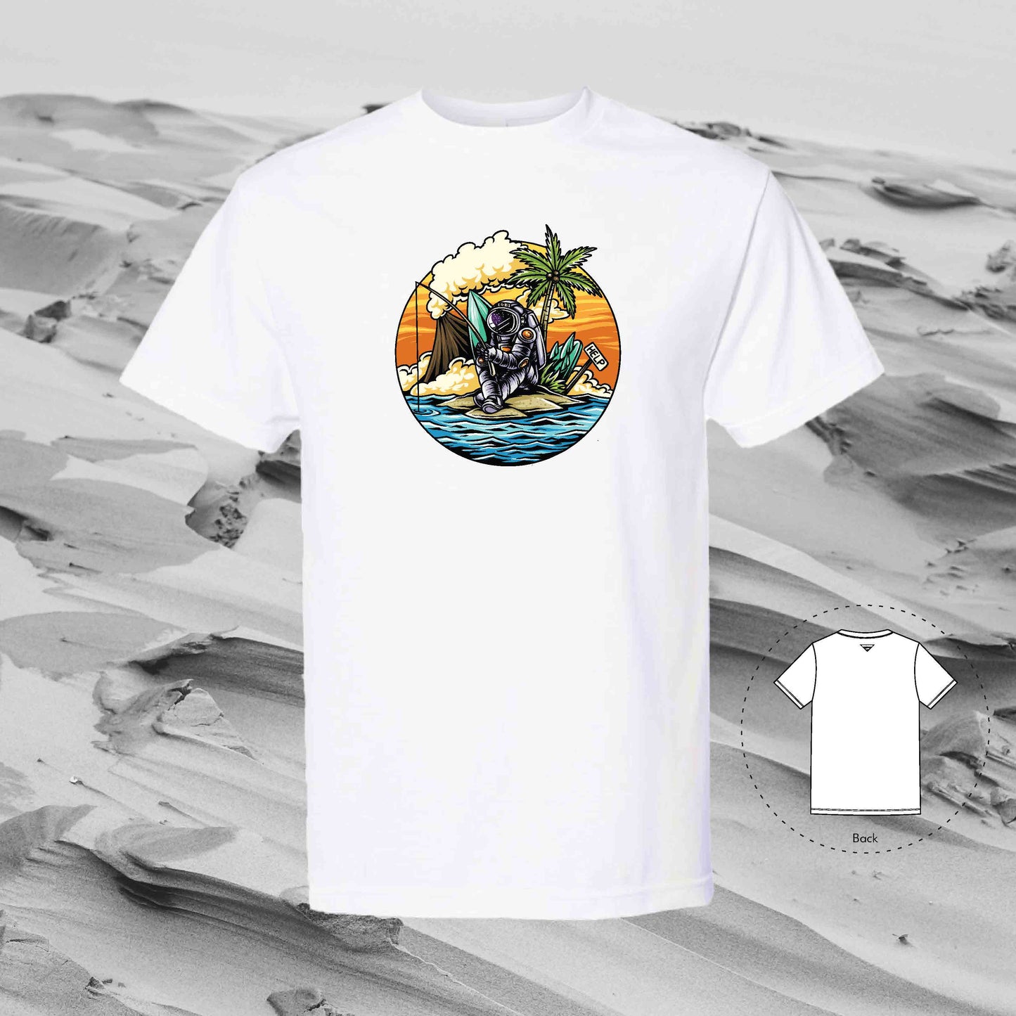 STRANDED ON ISLAND with Strolling Astronaut T-Shirt (White)