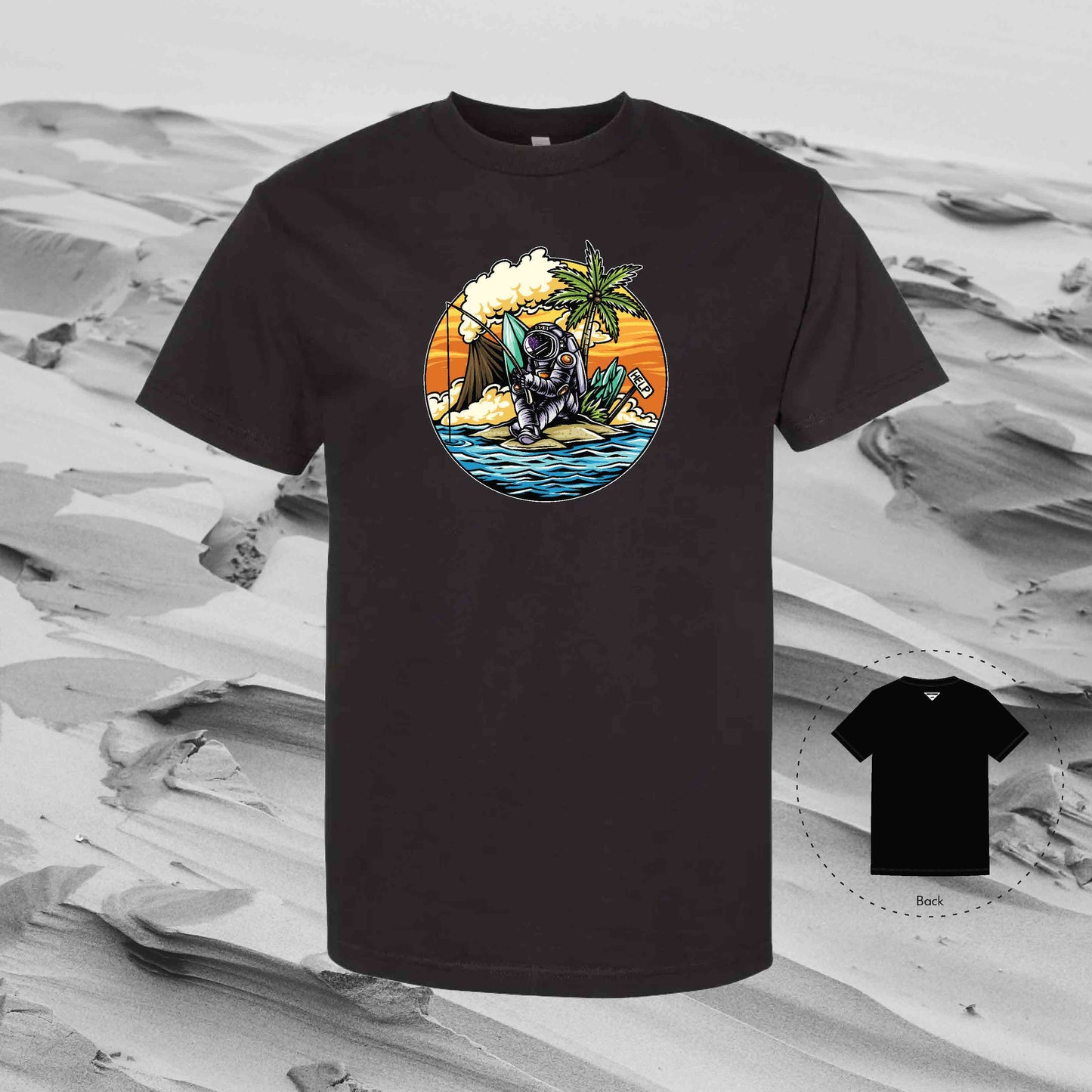 STRANDED ON ISLAND with Strolling Astronaut T-Shirt (Black)