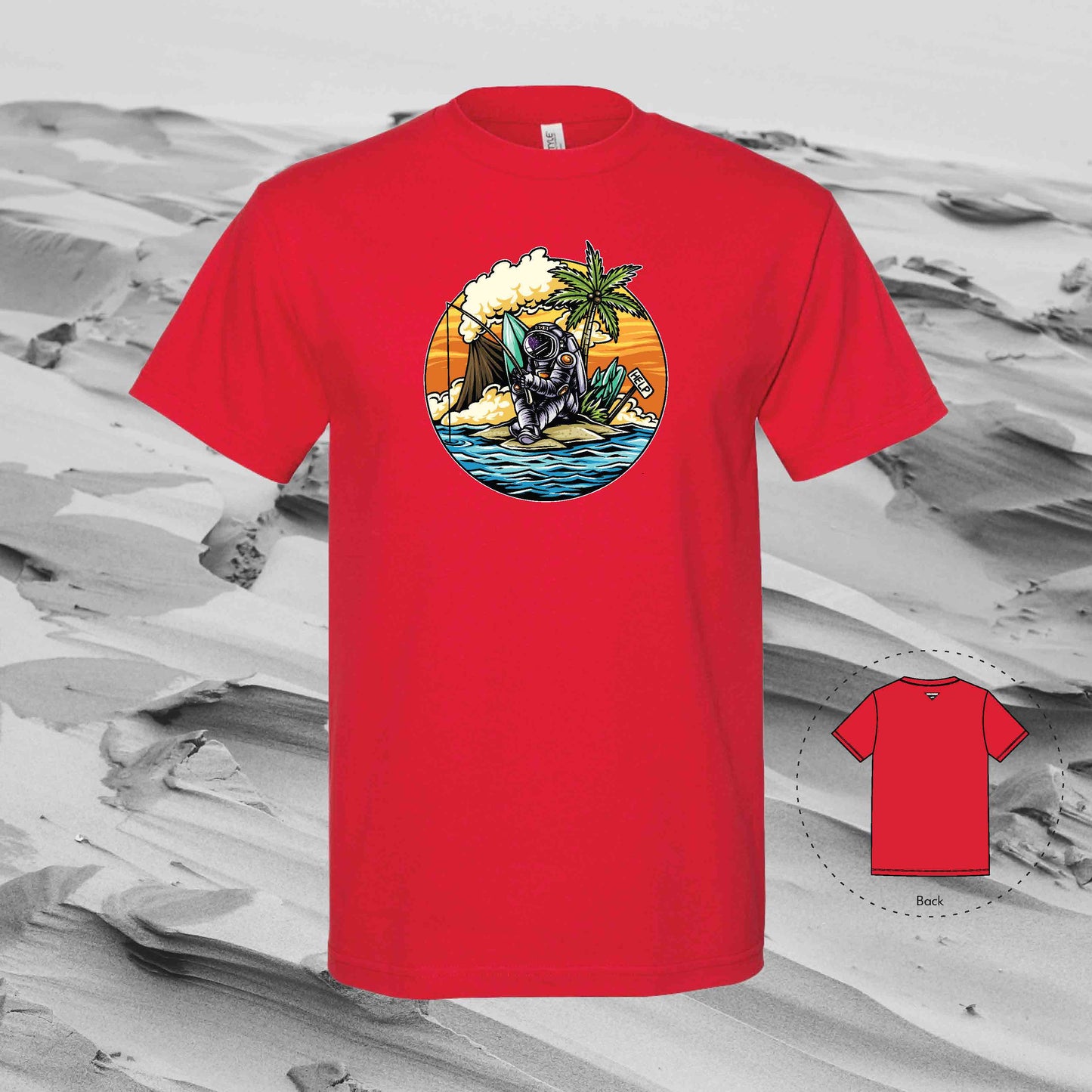 STRANDED ON ISLAND with Strolling Astronaut T-Shirt (Red)