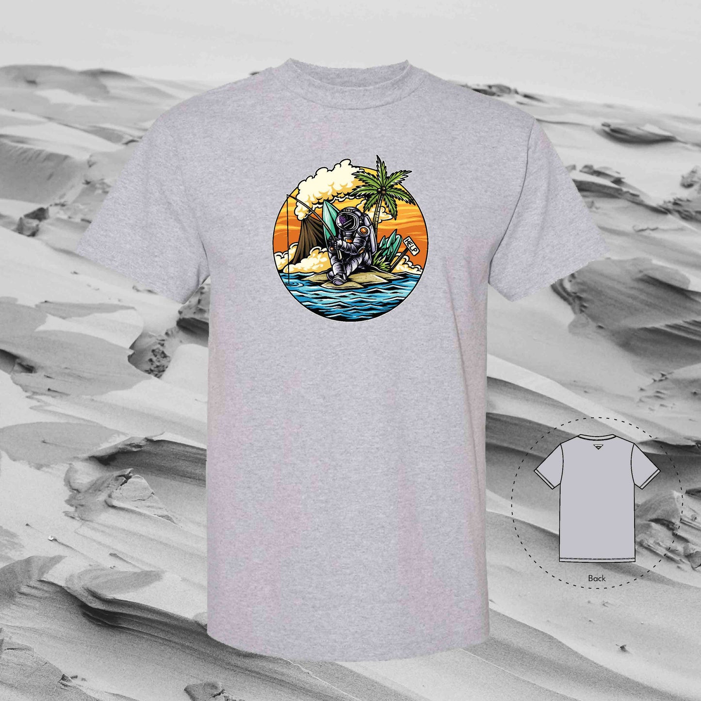 STRANDED ON ISLAND with Strolling Astronaut T-Shirt (Grey)