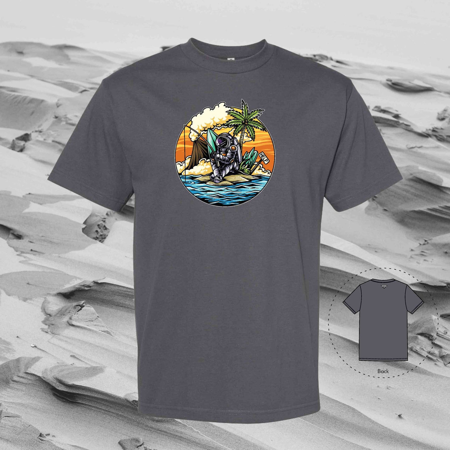 STRANDED ON ISLAND with Strolling Astronaut T-Shirt (Charcoal)