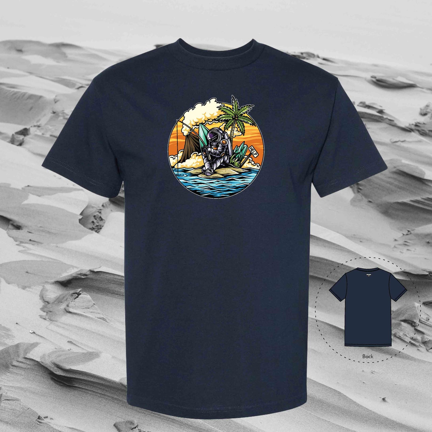 STRANDED ON ISLAND with Strolling Astronaut T-Shirt (True Navy)