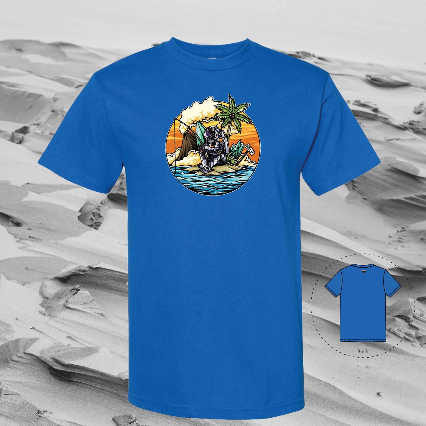 STRANDED ON ISLAND with Strolling Astronaut T-Shirt (Blue)