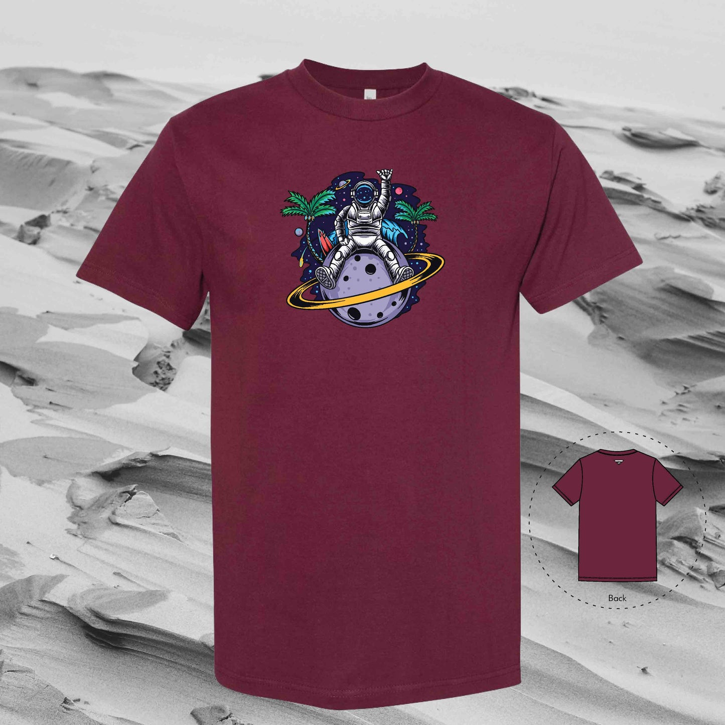 LOVE SATURN with Strolling Astronaut T-Shirt (Burgundy)