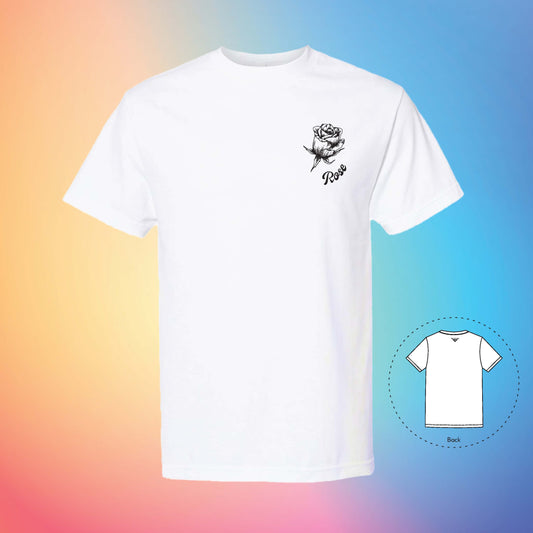 ROSE Flowers and Leaves T-Shirt (White)