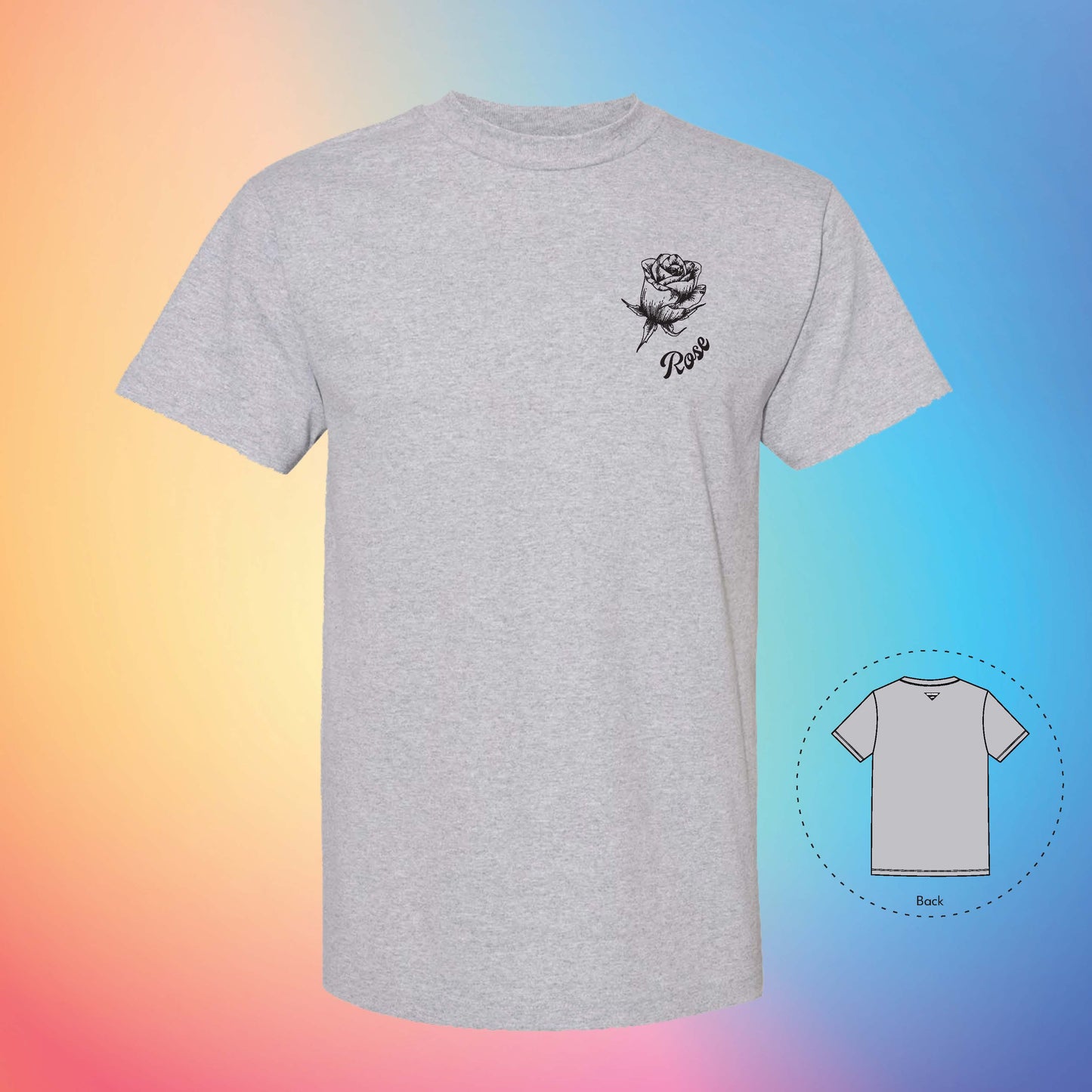 ROSE Flowers and Leaves T-Shirt (Grey)