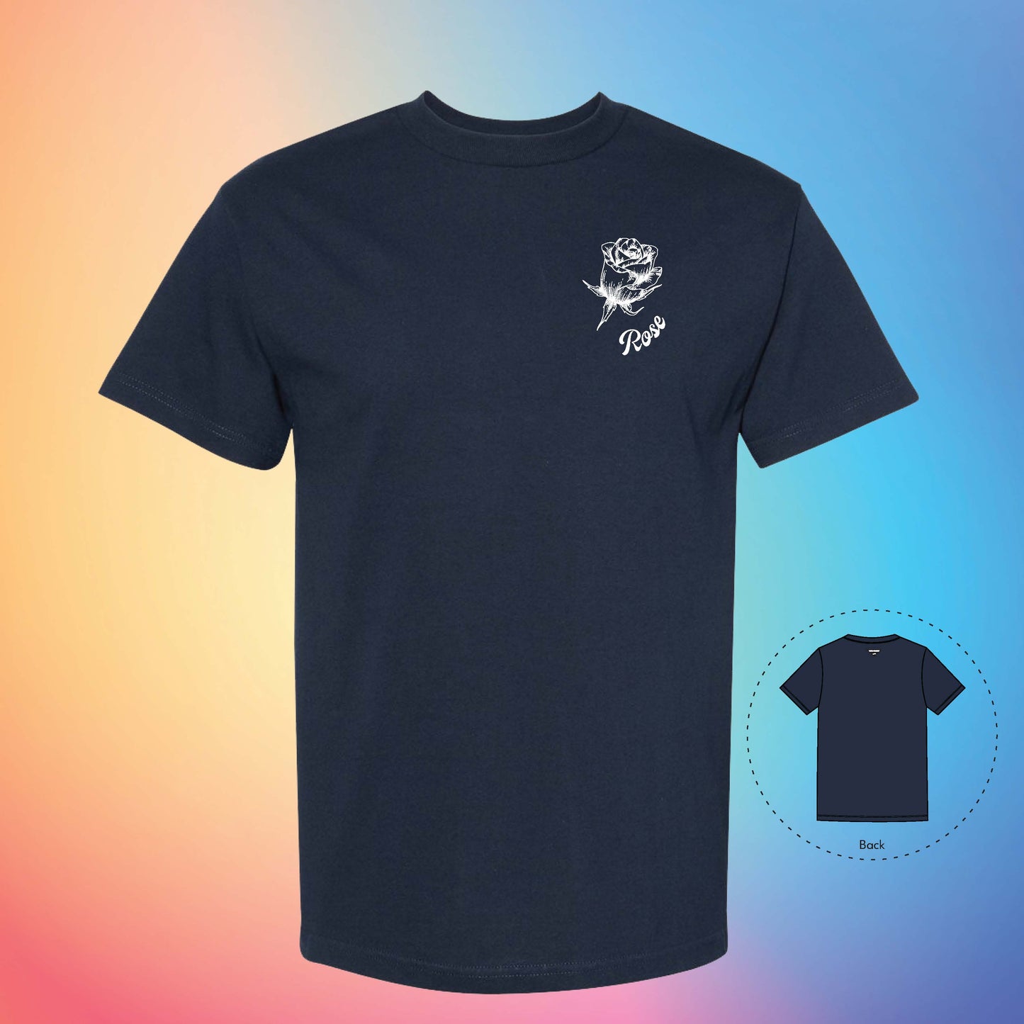 ROSE Flowers and Leaves T-Shirt (True Navy)