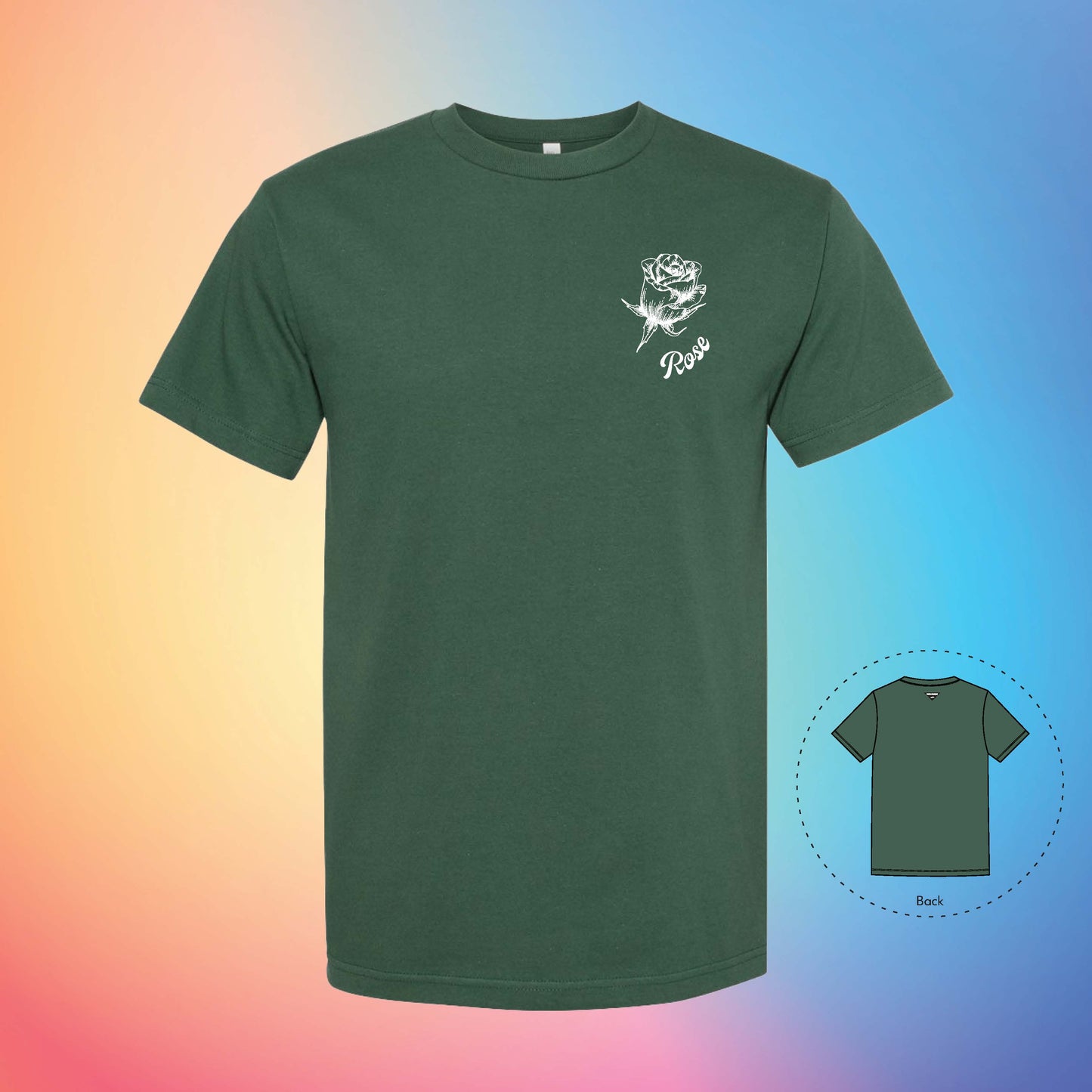 ROSE Flowers and Leaves T-Shirt (True Green)