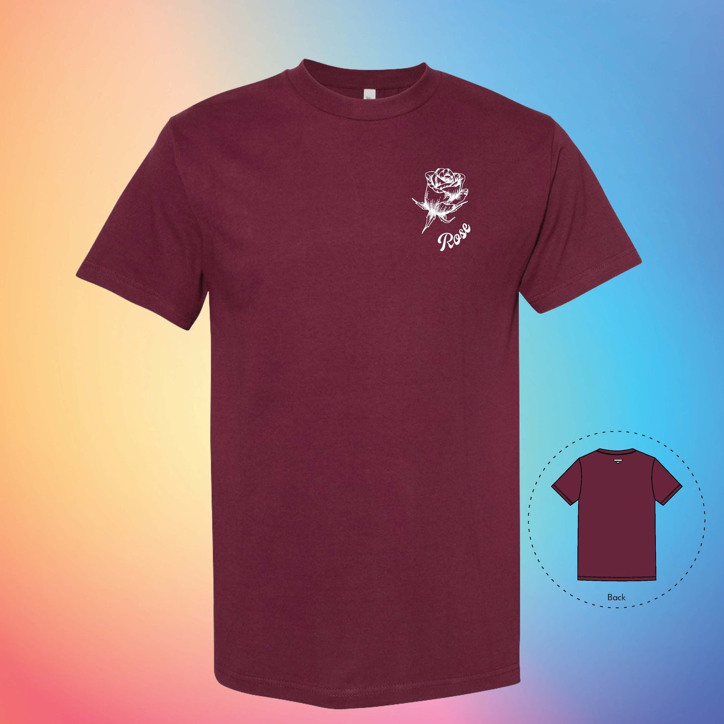 ROSE Flowers and Leaves T-Shirt (Burgundy)