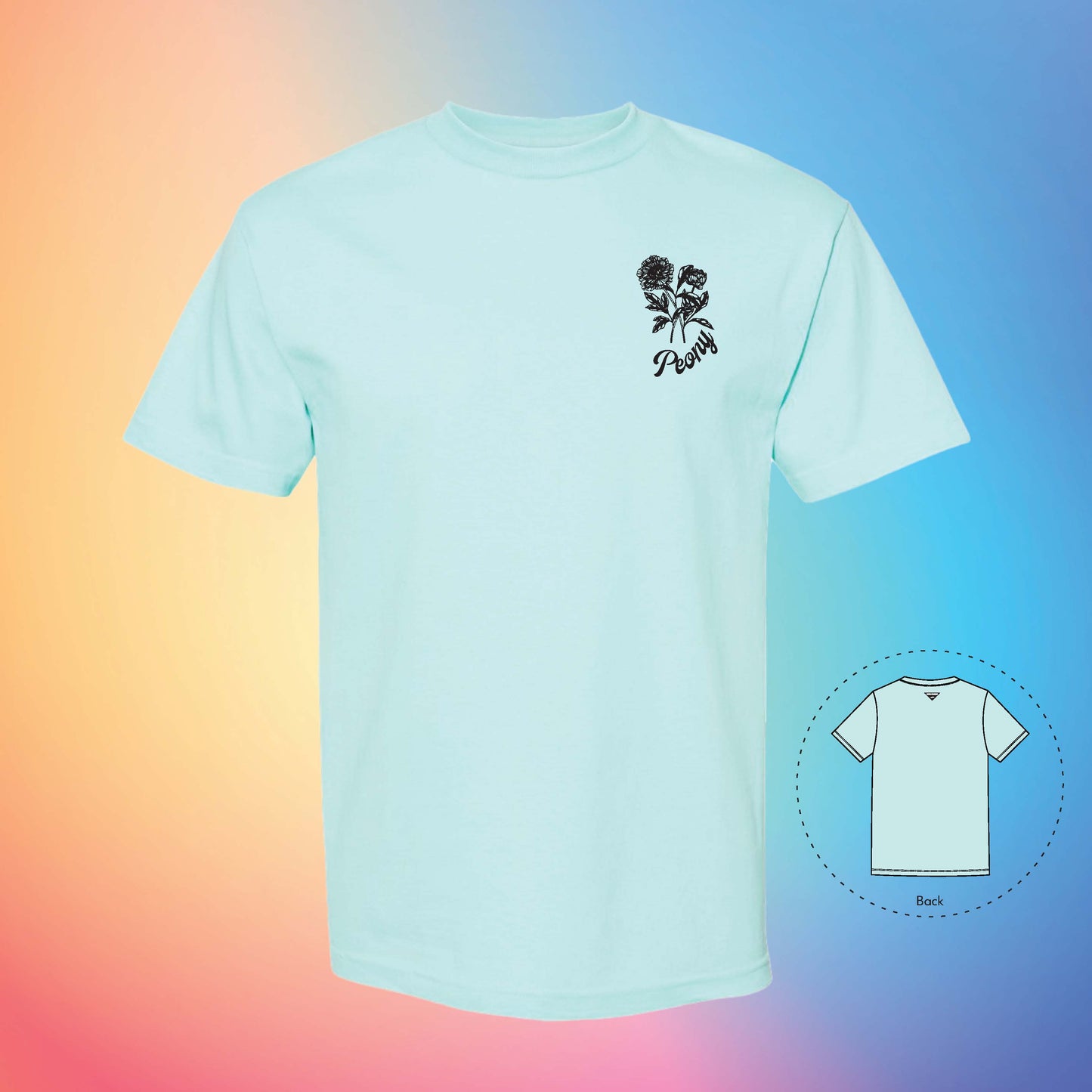 PEONY Flowers and Leaves T-Shirt (Celadon)