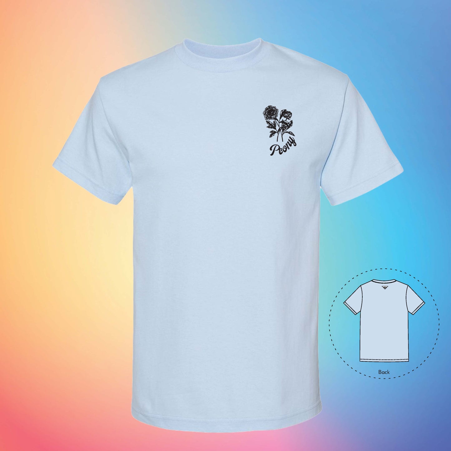 PEONY Flowers and Leaves T-Shirt (Powder Blue)