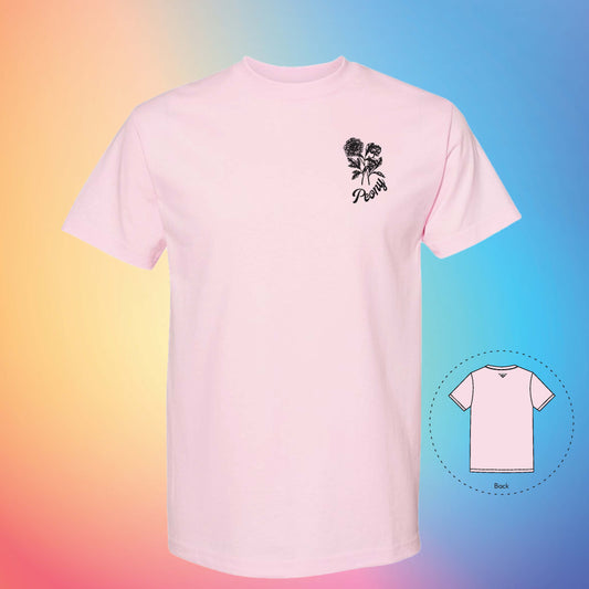 PEONY Flowers and Leaves T-Shirt (Pink)